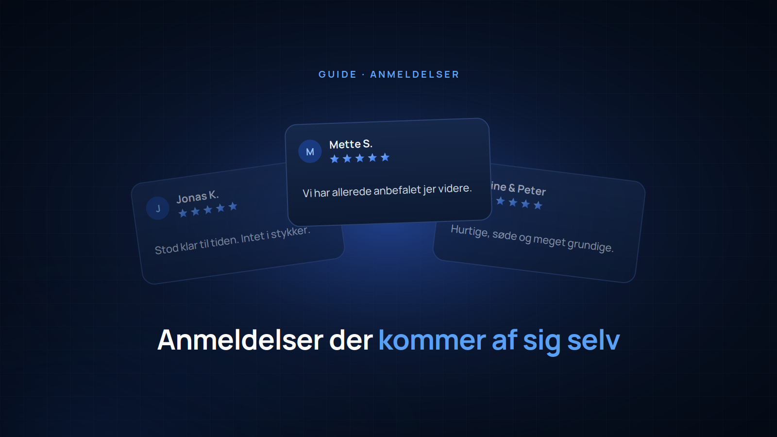 Tre anmeldelseskort fra flyttekunder med femstjernede vurderinger