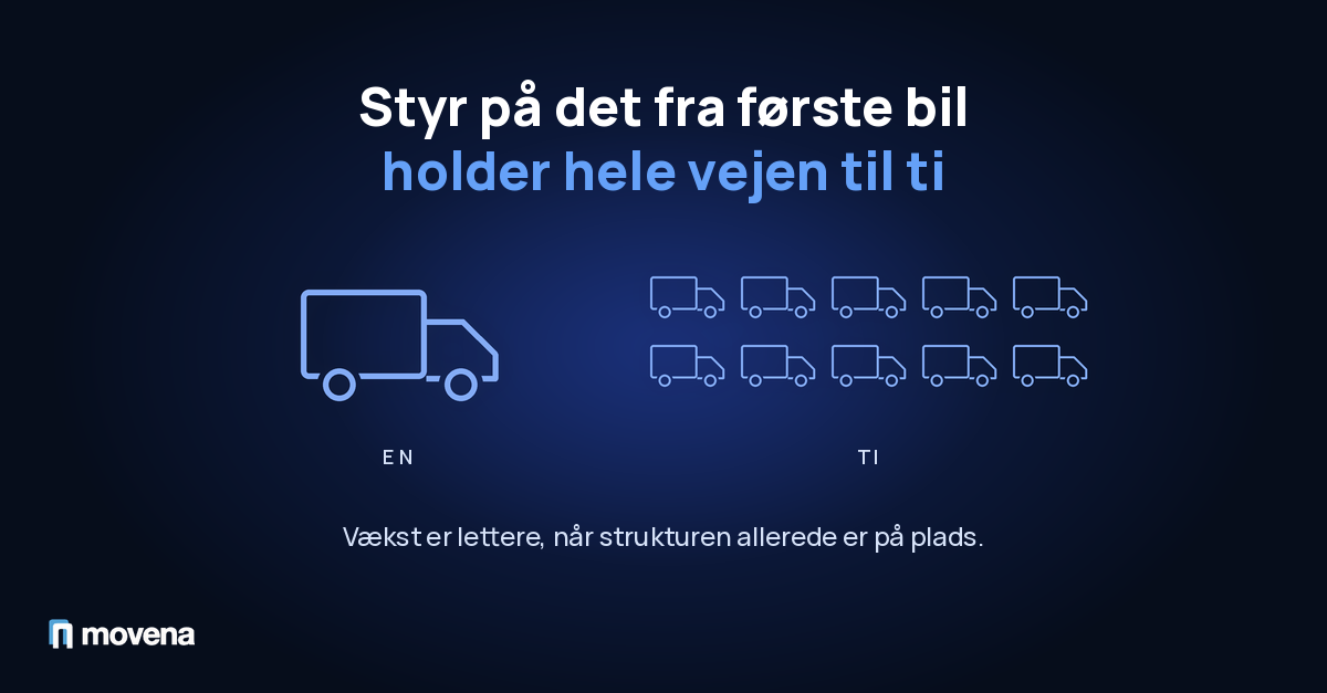En flyttebil til venstre og ti flyttebiler til højre under overskriften Styr på det fra første bil