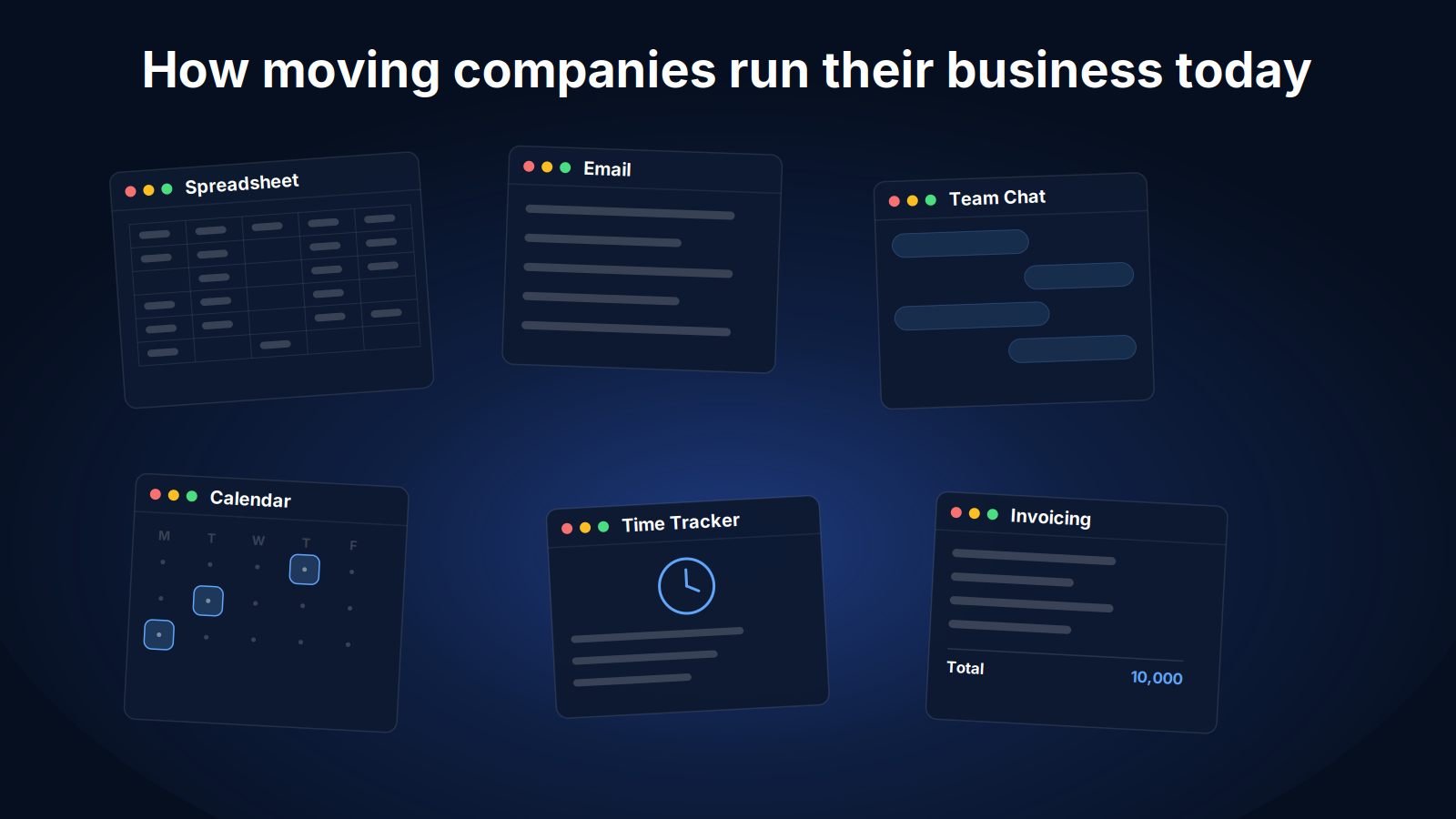Six disconnected tools used by a moving company versus one unified system